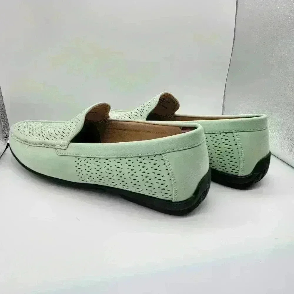 New not Box Stacy Addams Loafers Perforated Shoes Mens Suede Slip-on  9M - Picture 2 of 10